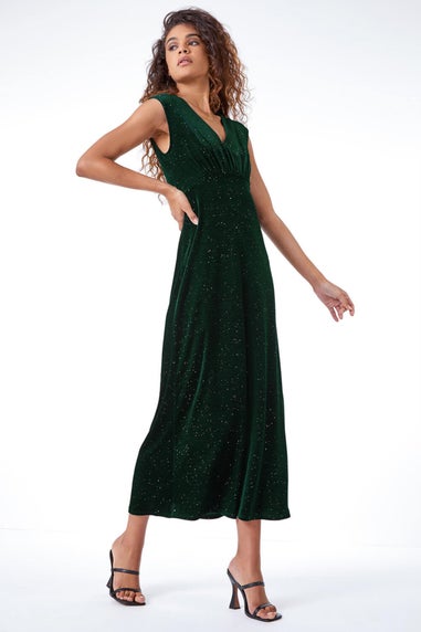 Roman Dark Green Glitter Velvet Maxi Dress