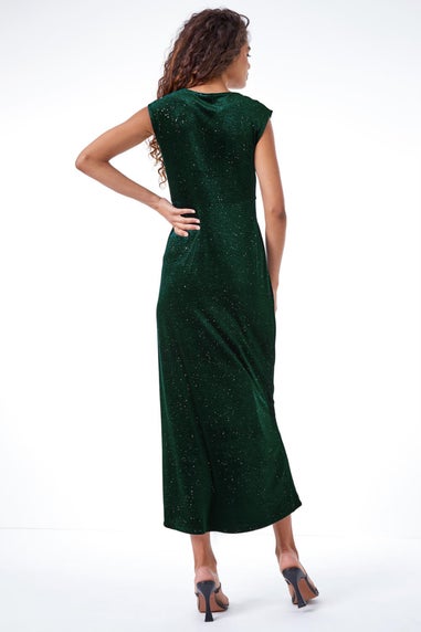 Roman Dark Green Glitter Velvet Maxi Dress