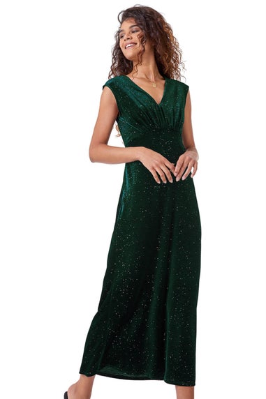 Roman Dark Green Glitter Velvet Maxi Dress