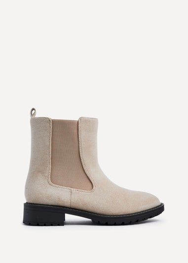 Linzi Holland Wide Fit Beige Faux Suede Classic Chelsea Boot