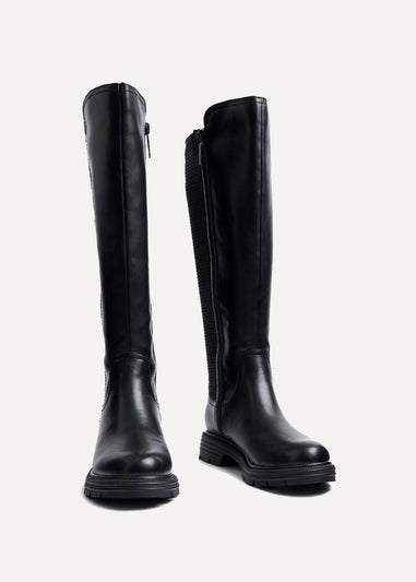 Linzi Atlas Black Faux Leather Classic Riding Boot