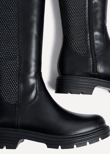 Linzi Atlas Black Faux Leather Classic Riding Boot