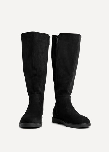 Linzi Steel Wide Fit Black Faux Leather Knee High Stretch Boot