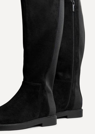 Linzi Steel Wide Fit Black Faux Leather Knee High Stretch Boot