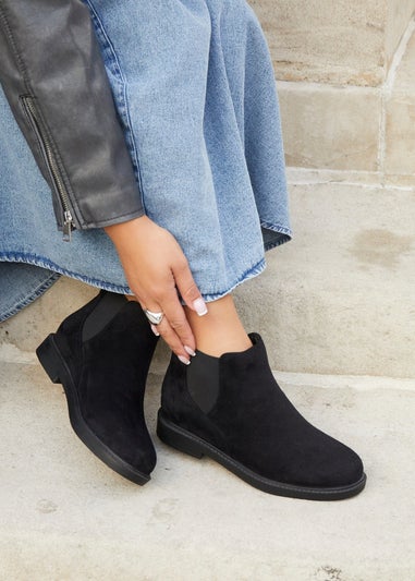 Linzi Fauna Wide Fit Black Faux Suede Classic Chelsea Boot