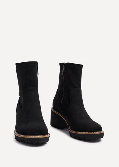 Linzi Trish Black Faux Suede Wedged Heel Ankle Boot