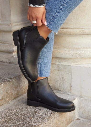 Linzi Fauna Wide Fit Black Faux Leather Classic Chelsea Boot