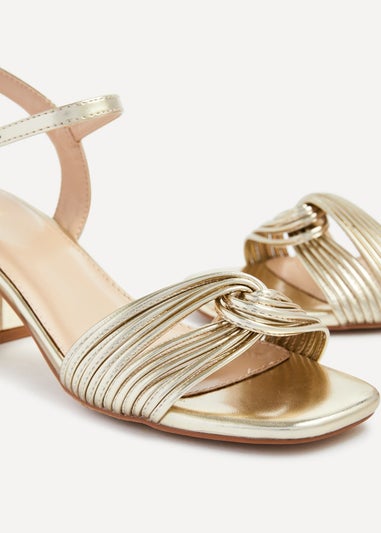 Linzi Susanna Gold Faux Leather Block Heeled Sandal