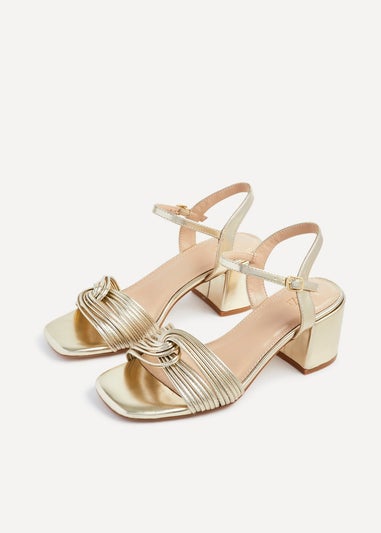 Linzi Susanna Gold Faux Leather Block Heeled Sandal