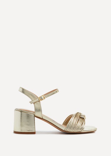 Linzi Susanna Gold Faux Leather Block Heeled Sandal