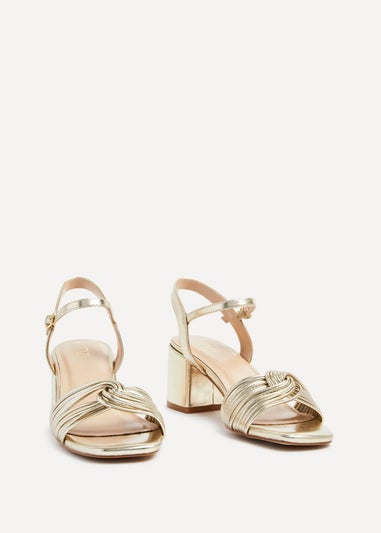 Linzi Susanna Gold Faux Leather Block Heeled Sandal