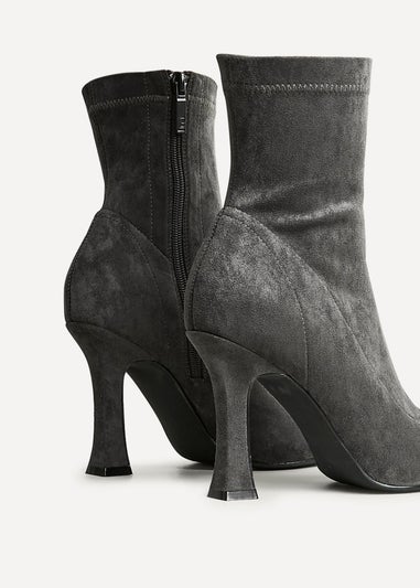 Linzi Lovato Grey Faux Suede Square Toe Heeled Sock Boot