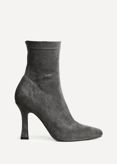 Linzi Lovato Grey Faux Suede Square Toe Heeled Sock Boot