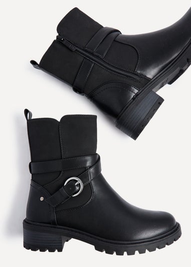 Linzi Metro Black Faux Leather Chunky Boot