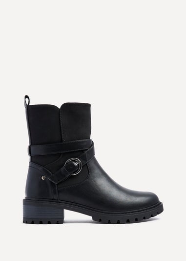 Linzi Metro Black Faux Leather Chunky Boot