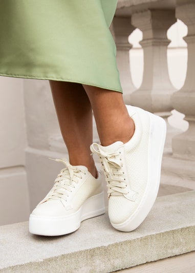 Linzi Twyla Cream Faux Leather Platform Trainer