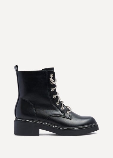 Linzi Lacey Black Faux Leather Military Style Boot