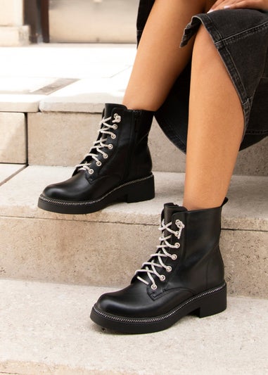 Linzi Lacey Black Faux Leather Military Style Boot