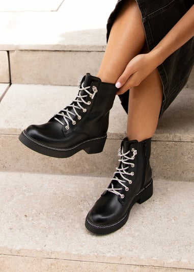 Linzi Lacey Black Faux Leather Military Style Boot