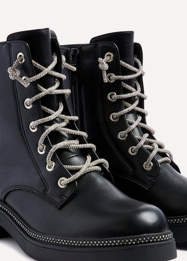 Linzi Lacey Black Faux Leather Military Style Boot