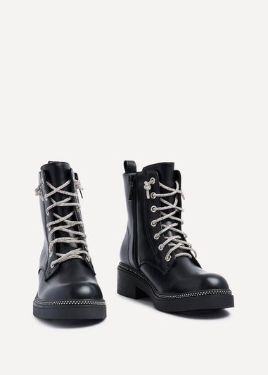 Linzi Lacey Black Faux Leather Military Style Boot