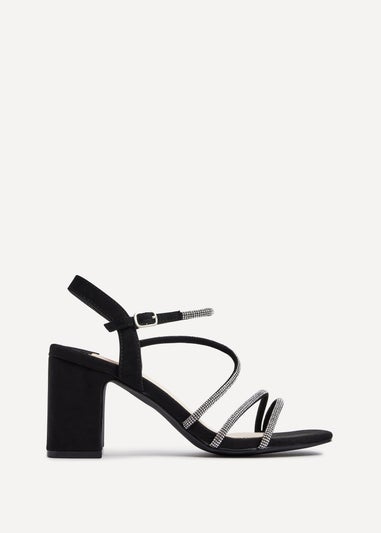 Linzi Kira Black Faux Suede Strappy Diamante Block Heel