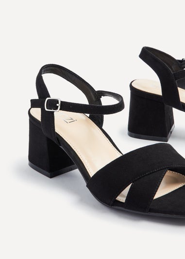 Linzi Vivian Wide Fit Black Suede Block Heeled Sandals