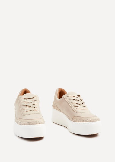 Linzi Harlem Sand Faux Suede And Leather Mix Platform Trainer