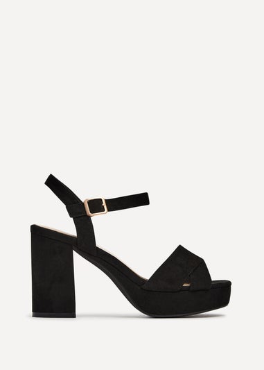 Linzi Verony Black Faux Suede Platform Block Heel