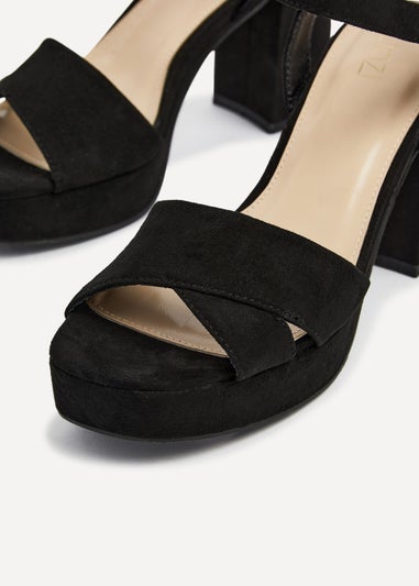 Linzi Verony Black Faux Suede Platform Block Heel