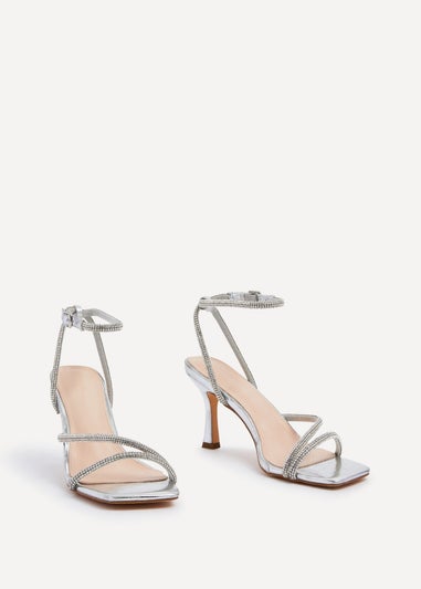 Linzi Mayfair Silver Faux Leather Diamante Heeled Sandal