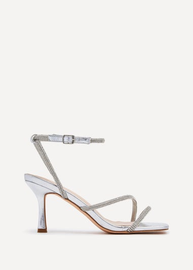 Linzi Mayfair Silver Faux Leather Diamante Heeled Sandal