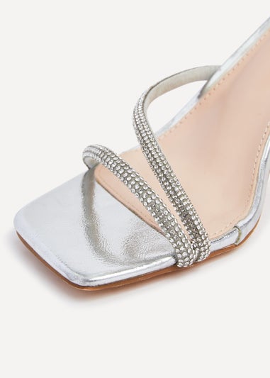 Linzi Mayfair Silver Faux Leather Diamante Heeled Sandal