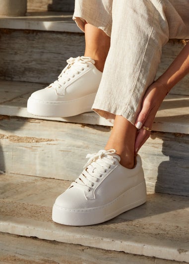 Linzi Twyla White Faux Leather Platform Trainer