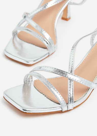 Linzi Ella Silver Faux Leather Strappy Square Toe Heeled Sandal