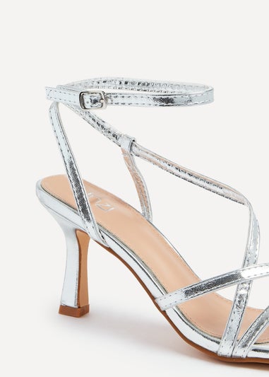 Linzi Ella Silver Faux Leather Strappy Square Toe Heeled Sandal