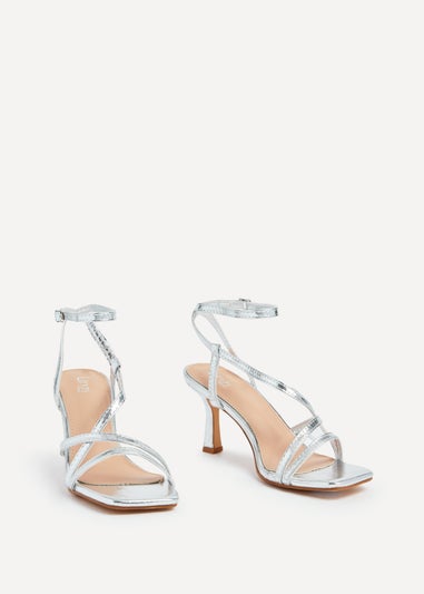 Linzi Ella Silver Faux Leather Strappy Square Toe Heeled Sandal