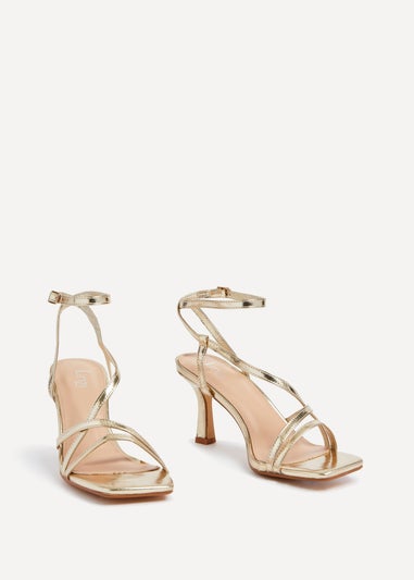 Linzi Ella Gold Faux Leather Strappy Square Toe Heeled Sandal