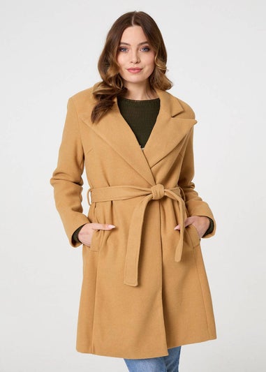 Izabel London Brown Tie Waist Longline Trench Coat