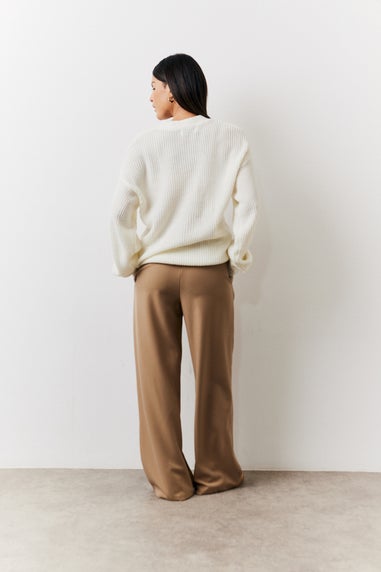 In The Style Petite Brown Adjustable Pleat Wide Leg Trouser