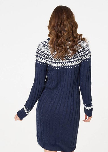 Izabel London Navy Aztec Print High Neck Midi Jumper Dress