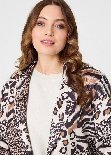 Izabel London Brown Animal Print Longline Blazer Coat