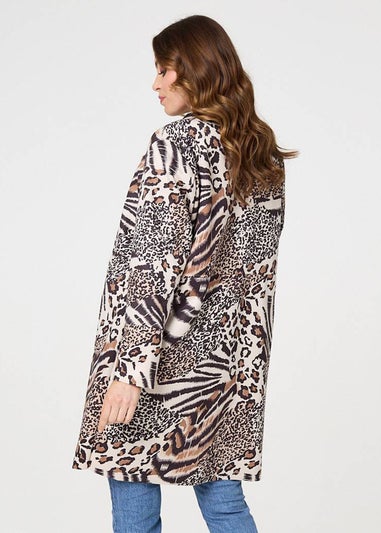 Izabel London Brown Animal Print Longline Blazer Coat