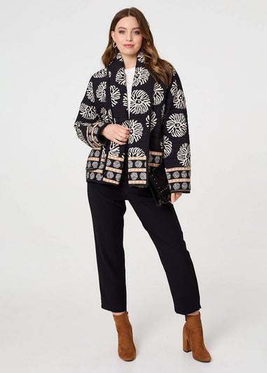 Izabel London Black Printed Padded Open Front Jacket