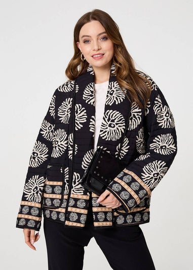 Izabel London Black Printed Padded Open Front Jacket