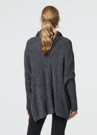 Izabel London Grey Graphic Print Metallic Roll Neck Jumper