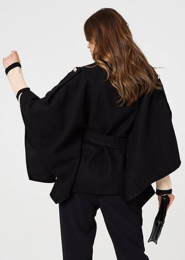 Izabel London Black Cape Coat With Belt