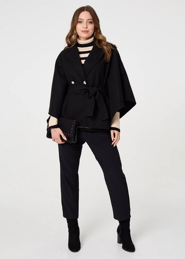 Izabel London Black Cape Coat With Belt