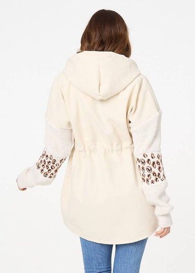 Izabel London White Animal Print Zip Front Relaxed Hoodie