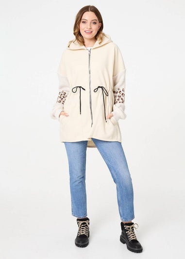 Izabel London White Animal Print Zip Front Relaxed Hoodie